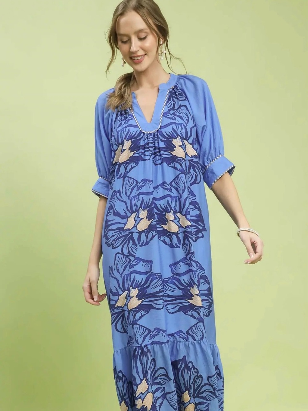 Umgee Floral Belted Midi Dress - Picture 2 of 6
